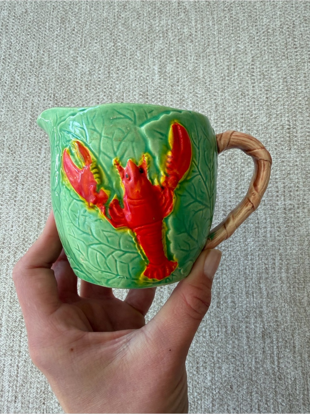 vintage lobster & cabbage leaf creamer pitcher